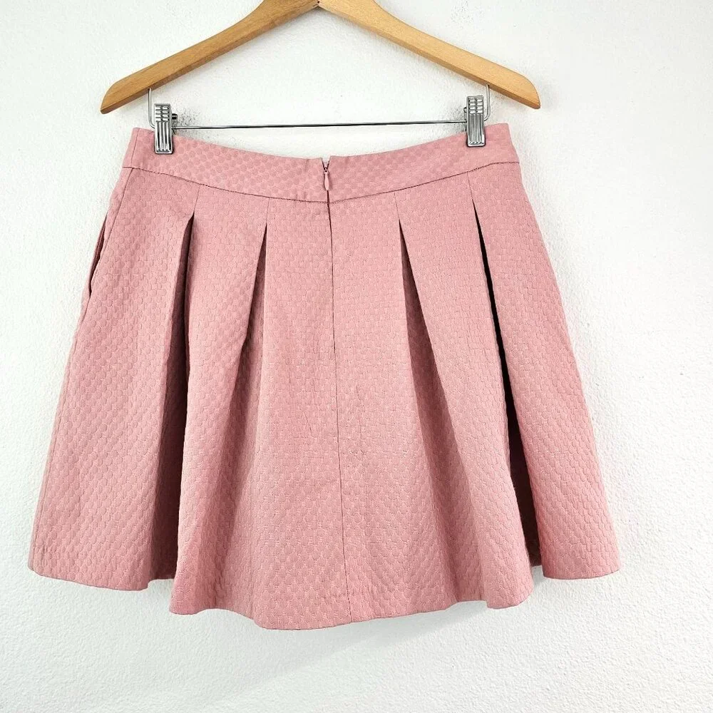 ELLE Sz 10 Y2K Pink Textured Pleated Skater Skirt Zipper Closure Lined Preppy